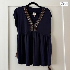 Knox Rose Dark Blue Embroidered Blouse
